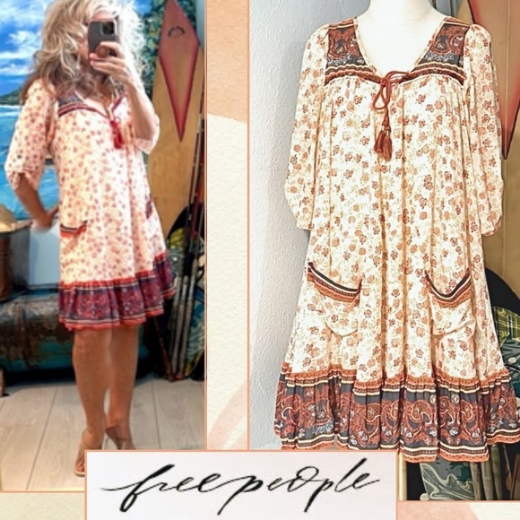 Free People Dresses & Skirts - ⭐️Free People, Penny Lane Tea,Boho, Mini Dress, Excellent Condition Size Medium